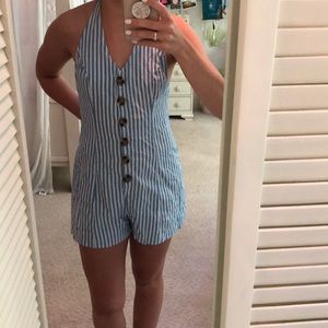 Urban Outfitters Blue and White Stripped Romper